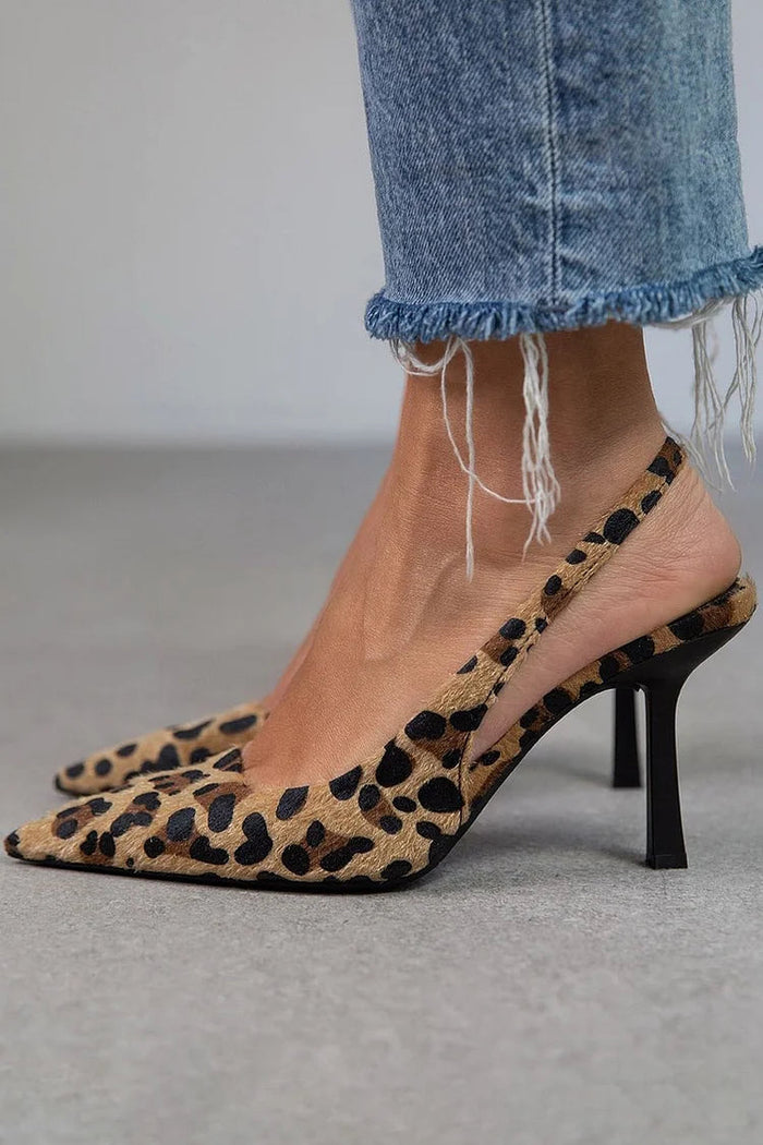 Bailey | Leopard Sling Back Spetsiga Klackar