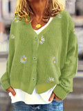 Maribel | Blommig Broderad Knapp-Front Cardigan