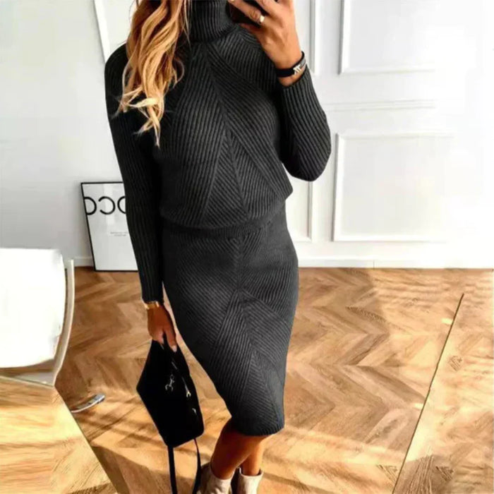 Dam Stickad Turtleneck Klänning Ribbstickad Bodycon