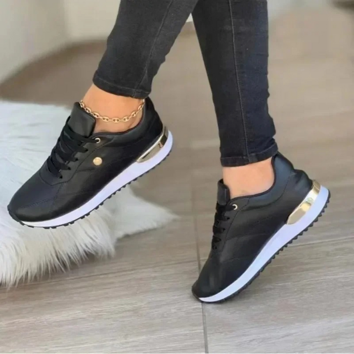 Dam Guldtonade Sneakers med Rund Tå och Vit Sula