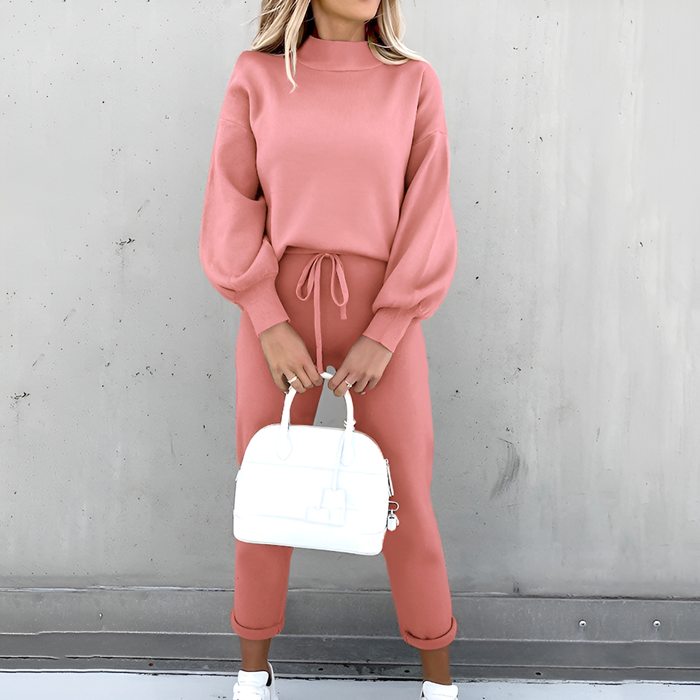 Dam Turtleneck Loungewear Set Mjuk Långärmad Tröja Höga Byxor