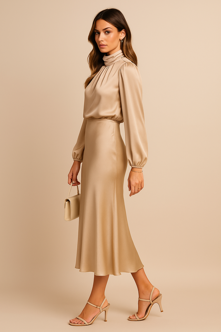 Winona | Högmidjad Elegant Midi Klänning