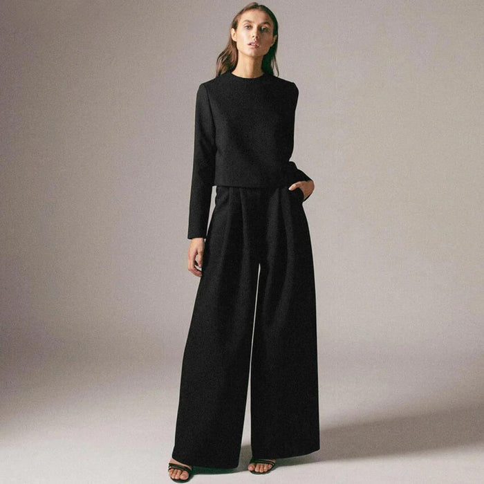 Dam 2-Delat Set Croppad Topp Wide-Leg Byxor Formell