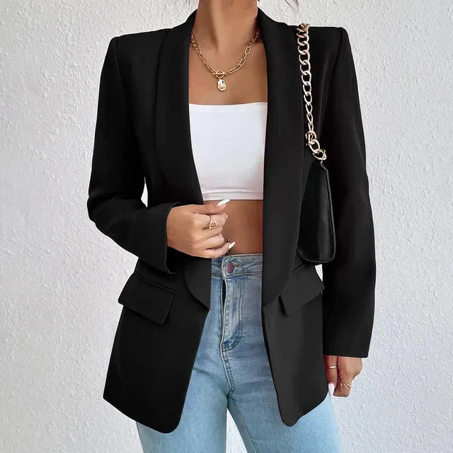 Dam Blazer med Öppen Front och Lång Passform