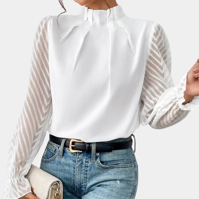 Dam Elegant Topp med Lång Ärm och Spetsdetaljer
