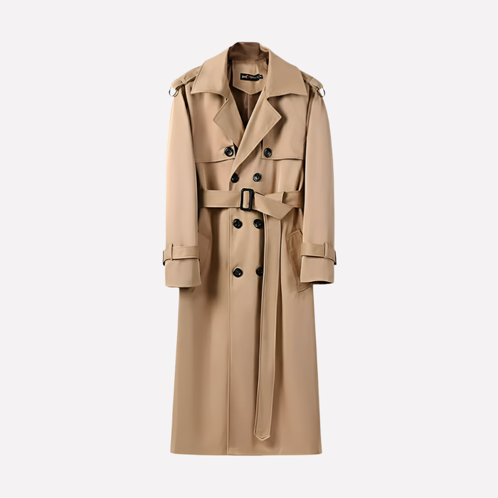 Herrtrenchcoat Lång Dubbelknäppt med Bälte