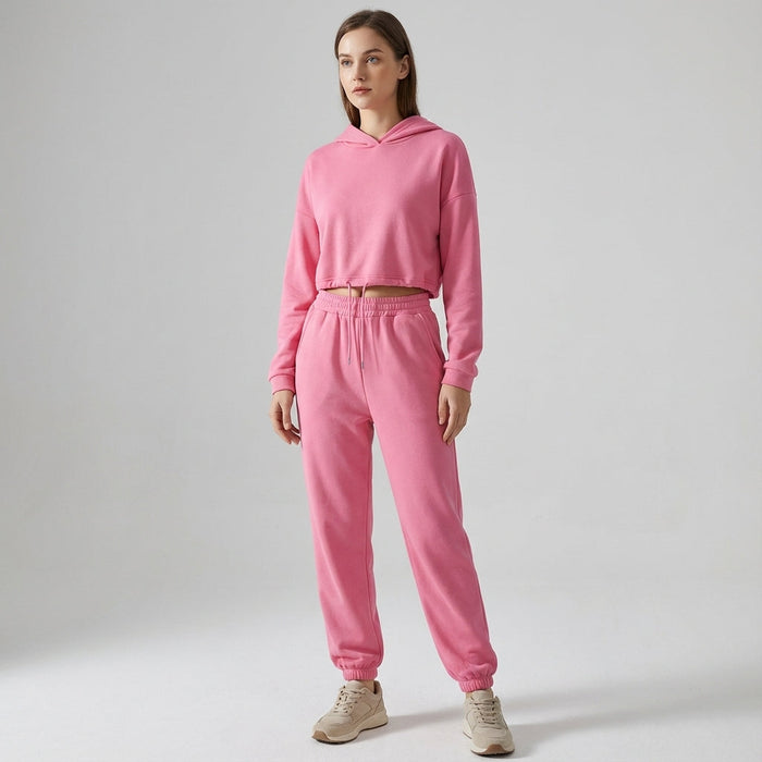 Dam Hoodie Set med Högt Liv och Sidfickor