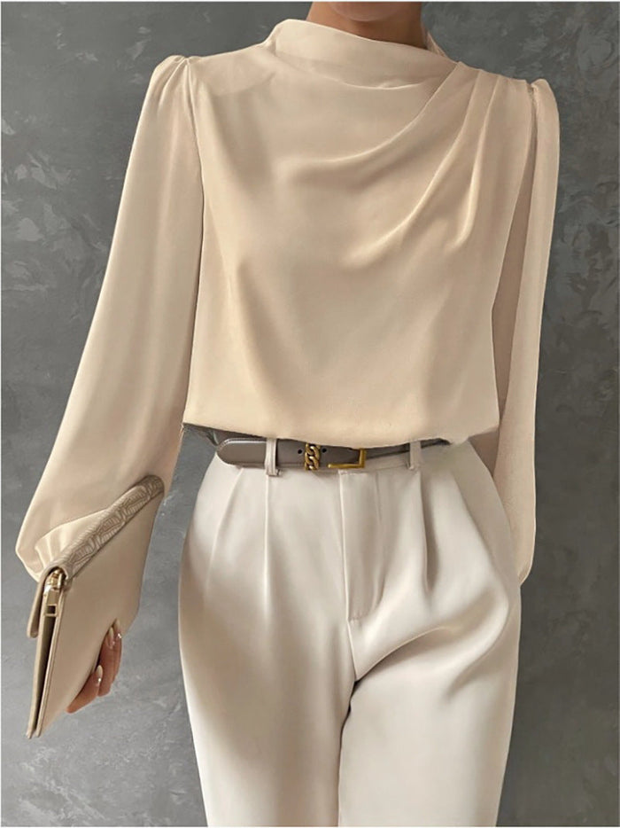 Maureen | Elegant Draperad Blus med Långa Ärmar