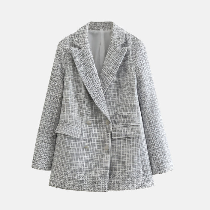 Dam Dubbelknäppt Tweed Blazer med Raka Slag