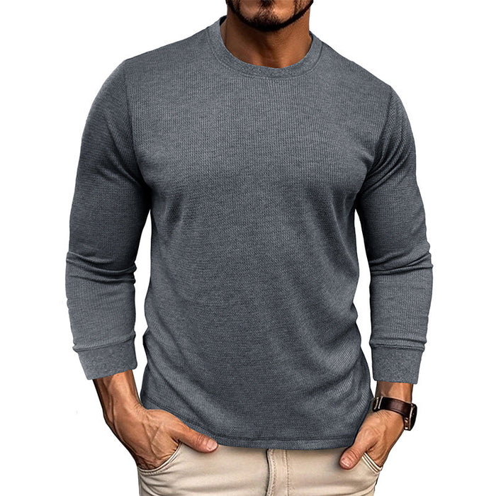 Herr Långärmad T-shirt med Strukturerad Yta och Rund Hals