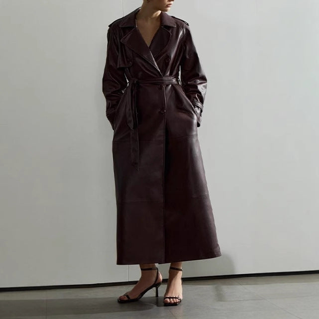 Dam Trenchcoat i Lång Modell med Knytskärp och Krage