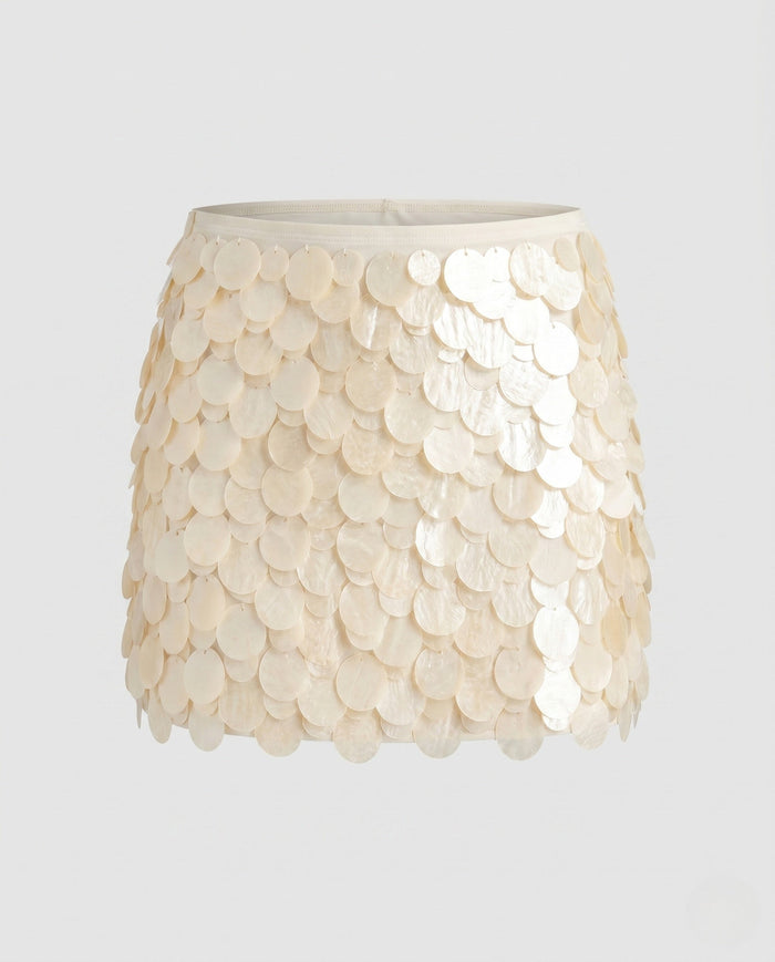 Dam Minikjol med Paljetter och Scallop Detalj