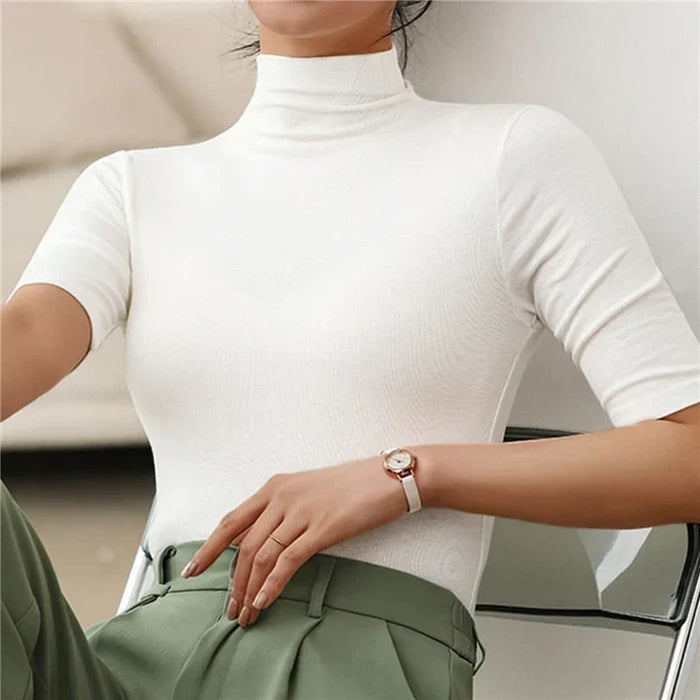 Dam Turtleneck-Tröja med Hög Hals och Halvlånga Ärmar