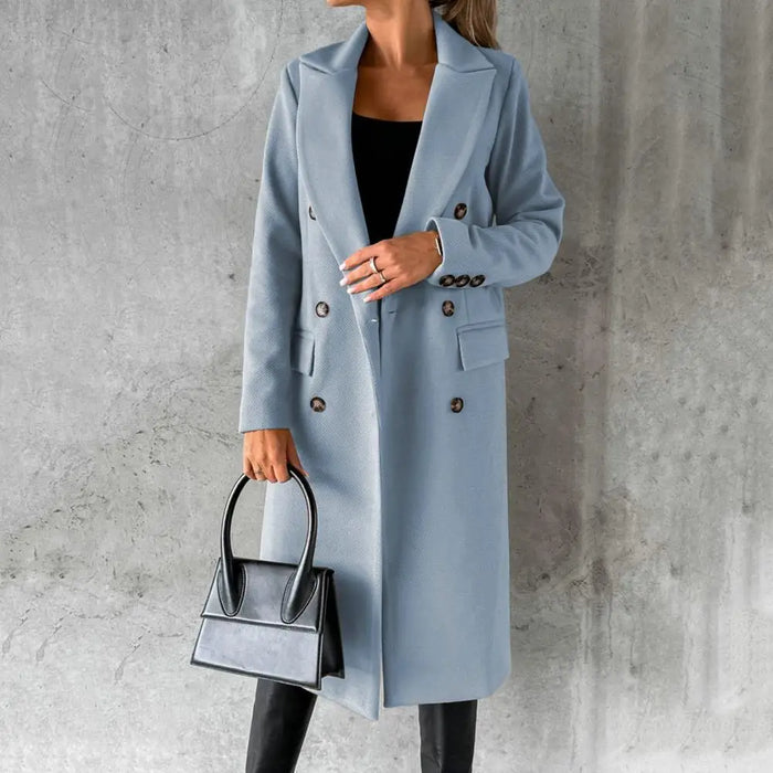 Dam Trenchcoat Dubbelknäppt Midi med Notch-Krage