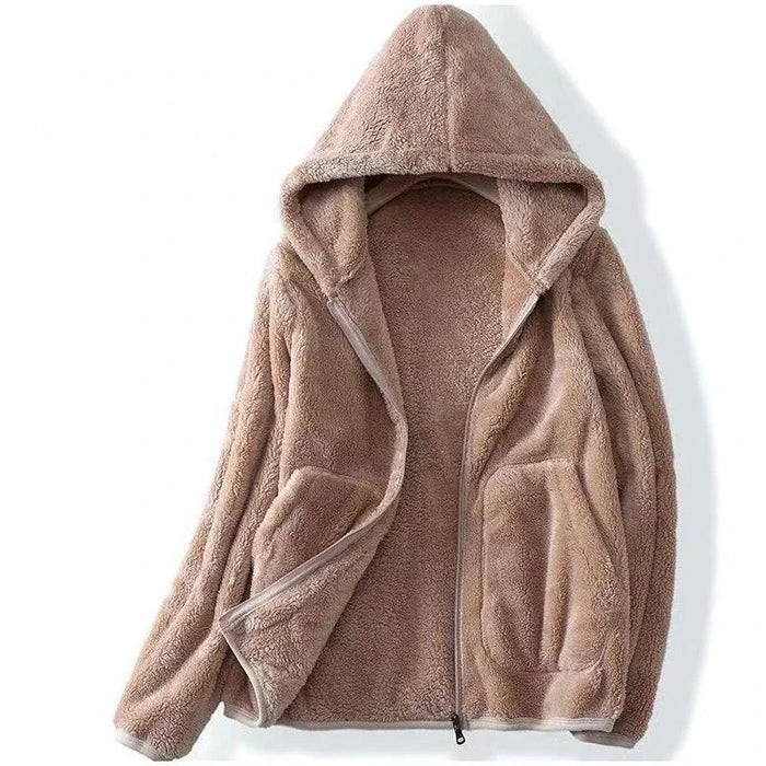 Dam Teddyjacka med Huva och Dragkedja för Vinter