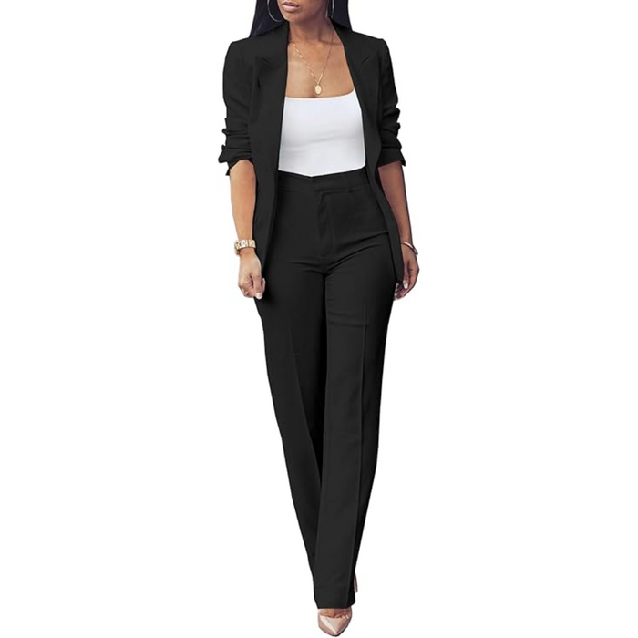 Dam Kostym Set med Blazer och Byxor Öppen Front