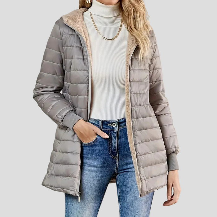 Dam Quiltad Parkas med Huva och Mjuk Foder