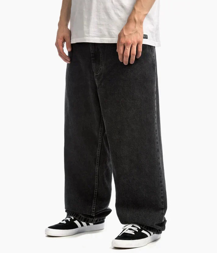 Herr Lösa Jeans med Vida Ben och Hög Midja