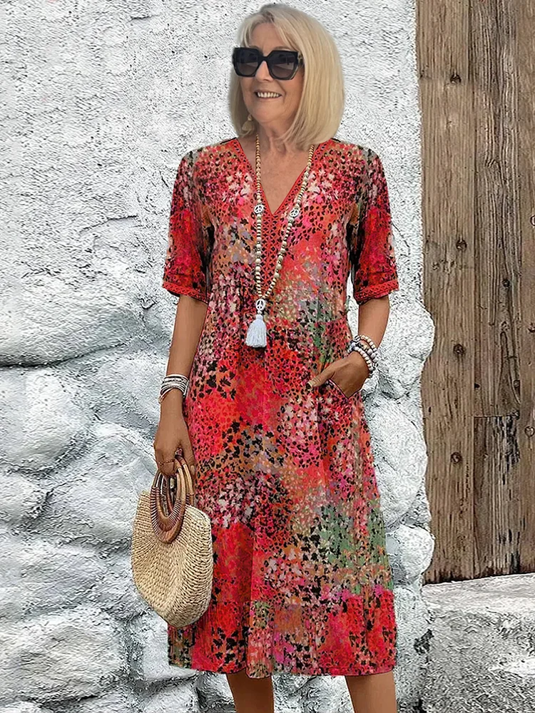 Natalie | Livlig Mönstrad Midiklänning
