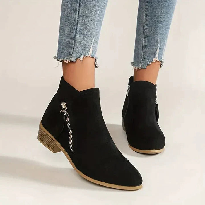 Dam Ankelboots med Blockklack och Sidodragkedja