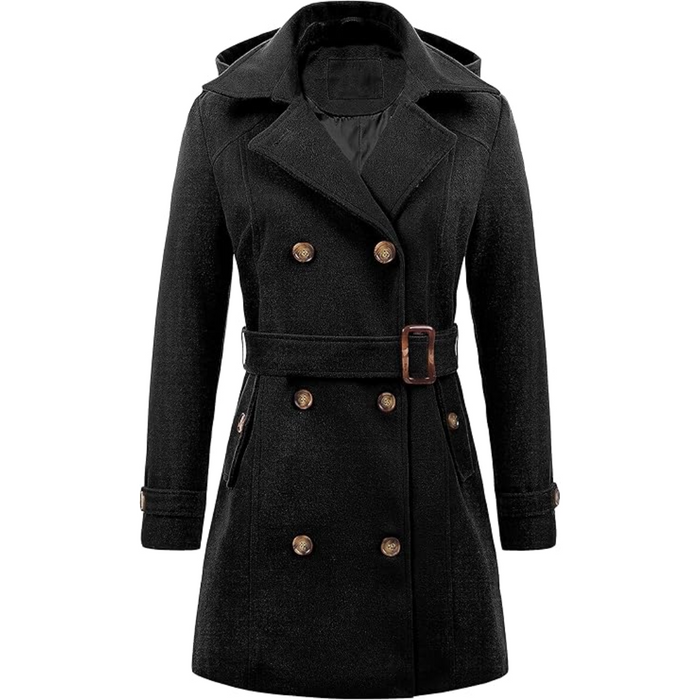 Dam Trenchcoat med Avtagbar Huva och Skärp i Midilängd