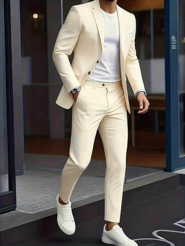 Herr Tailored Kostym Blå Notch Lapel Slimmad Pasform