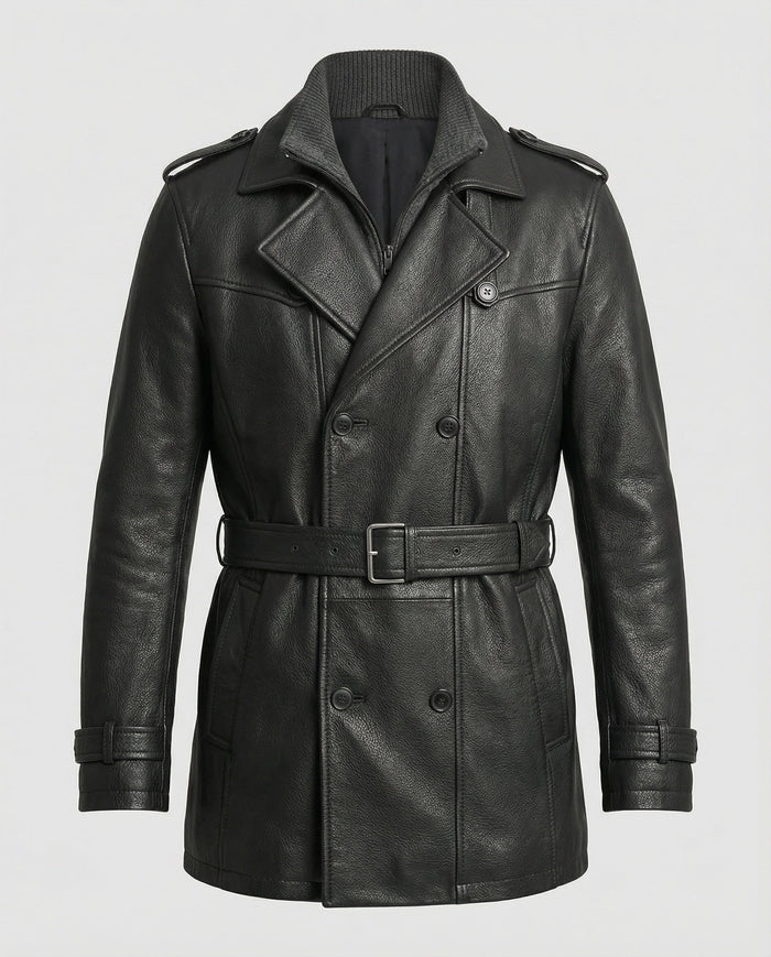Herr Dubbelbröstad Trenchcoat med Slag och Slimmad Passform