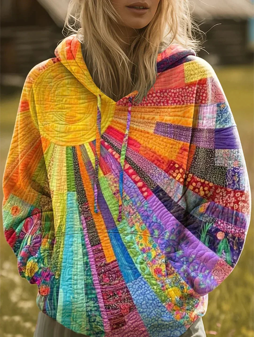 Madison | Livlig Patchwork Bohemisk Hoodie