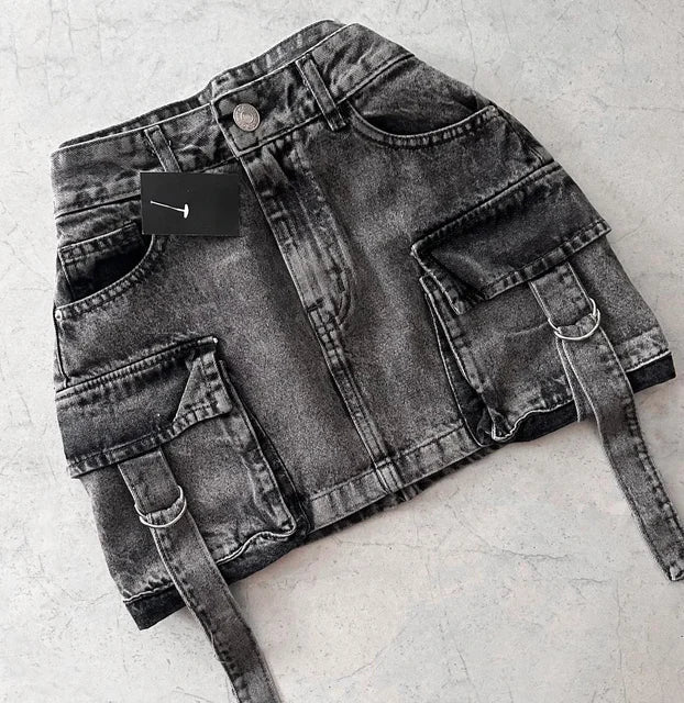 Dam Denim Minikjol med Fickor och Bälten