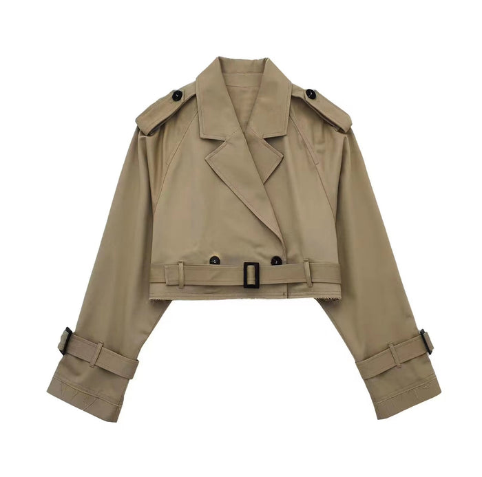 Dam Kort Trenchcoat med Bälte och Knappstängning